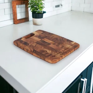 Personalised 30cm Rustic Acacia End Grain Lightweight Handle Chopping Board - Picture 1 of 3