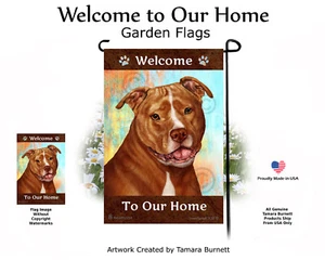 Welcome Garden Flag - Uncropped Orange and White Pit Bull Terrier 110H - Picture 1 of 1