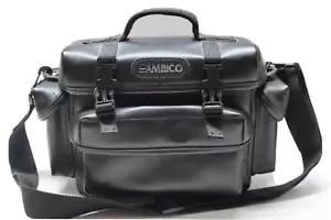 Borsa imbottita nera Ambico 13" vintage L fotocamera videocamera tracolla pelle - Foto 1 di 7