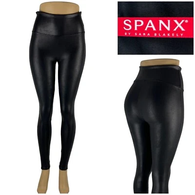 Leggings Spanx couro sintético S preta controle de barriga emagrecimento cintura alta 2437 em excelente estado usado - Imagem 1 de 4