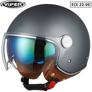 Jethelm Motorradhelm Rollerhelm Leder Fahrer Rennfahrer ECE2206 RSV19 Matt Titan - Bild 1 von 7