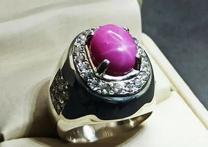 Natural 7 Ct Ruby Star Sterling Silver 925 Handmade Star Roby Women Plain Ring - Picture 1 of 12