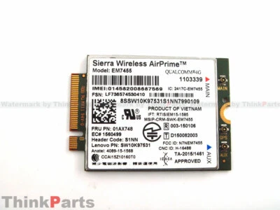 New/Orig Lenovo ThinkPad EM7455 4G LTE Module Wireless WWAN NGFF Card 01AX748  - Image 1 of 2