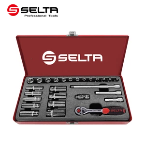 Selta Taiwan 27pc 1/4" Dr. 6pt Flank Reg. & Deep Metric Socket & Accessories Set - Picture 1 of 6
