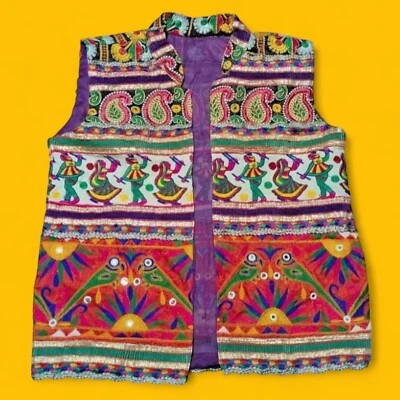 KUTCH EMBROIDERED NAVRATRI VEST mens ethnic embellished folk art top S M 2B - Image 1 of 4