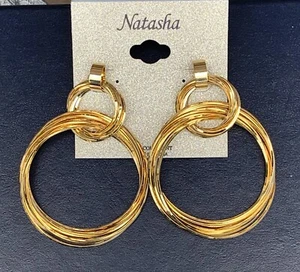 Natasha Gold Tone Statement Multi Wire Double Hoops Dangle Drop Earrings 3” - Picture 1 of 5