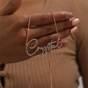 Customized Name Crystal Diamond Zirconia Necklace Pendant Box Chain Jewelry Gold - Picture 1 of 6