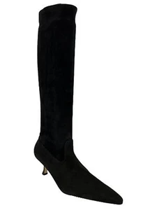 Manolo Blahnik Black Suede Knee High Pointed Boots Size 8.5 - Picture 1 of 6
