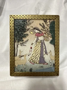 Holz Schmuckkästchen Intarsien Messing Indisches Design Edelsteinmalerei - Bild 1 von 6