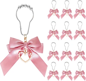 Pink Bow Shower Curtain Hooks, 12Pcs Stainless Steel Cute Girly Bathroom Decor A - Picture 1 of 12