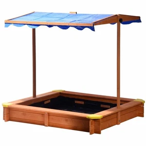 Dobar Quadratischer Sandkasten verstellbarem Dach Sandbox Sandkiste Holz - Bild 1 von 4
