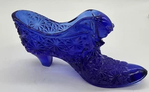 VTG Fenton Shoe Boot Art Glass Cobalt Blue Cat Head - Picture 1 of 7