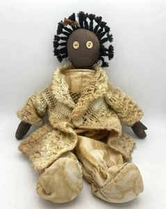 Cloth Folk Art Doll African American Primitive Decor Tea Stained Clothes 18" - Picture 1 of 7