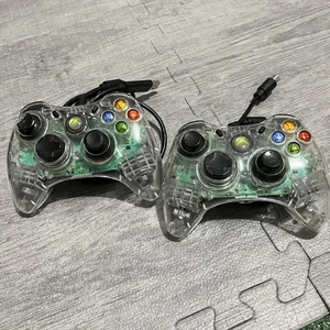 2 Xbox 360 Afterglow Clear Controller PL-3702 Glows Blue - Picture 1 of 6