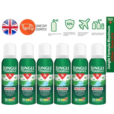 Jungle Formula Maximum Insect Repellent Spray with DEET Quick Midges 125ml x 6 - Image 1 of 4