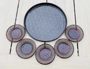 Chataku Set Piattini e Vassoio per Tazza da Tè in Lacca Nero Rosso Rantai, 6 Pezzi, Giappone - Foto 1 di 6