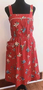Mid-Century Sears Cherry Red House Dress Sundress Fit N Flare Small 8/10 VTG - Picture 1 of 11