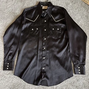 Camisa Western Dee Cee Años 70 Satén Negra, Perla Broches Vaquera, ¿Vaquera? 15 1/2LEER - Imagen 1 de 15