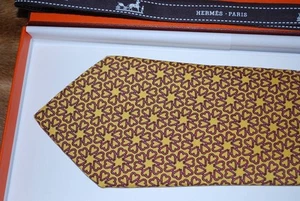 Hermes made in france 100% silk tie yellow with ribbon and tie box - Picture 1 of 4