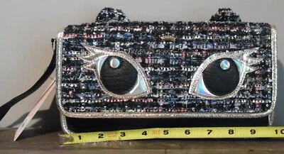 NUEVO CON ETIQUETAS Juicy Couture Tweed Gatito Gato Bolso sin asas Brillante Multicolor Muñequera/Cartera Foto 1 de 4