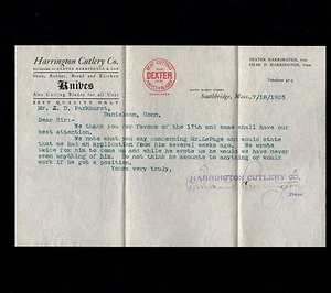 Harrington Cutlery Southbridge MA 1903 Cover & Billhead Dexter Blades PSE 8p - Picture 1 of 3