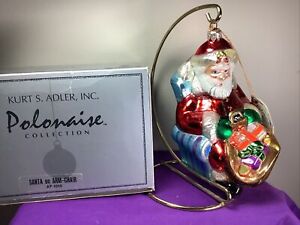 Estate Vintage Nwt Polonaise 7" Santa On Armchair Ornament in Box w/Tag P5