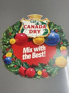 Vintage Canada Dry Christmas Wreath Cardboard Sign Advertising Soda Double Sided - Picture 1 of 3