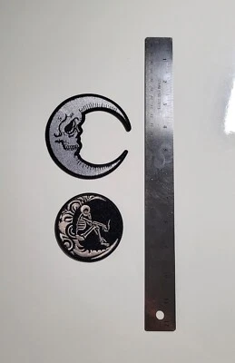 Small Patch Iron On Skeleton Crescent Celestial Moon Mythical Fantasy Whimsical  - Image 1 of 4