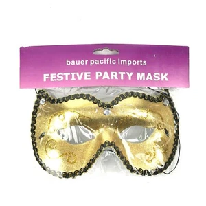 Gold und Schwarz Festival Party Mardi Gras Maskerade Foxy Augenmaske Glitzer Bling - Bild 1 von 2