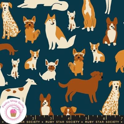 Moda RUBY STAR SOCIETY DOG PARK RS2094 13 Blue Teal  DOGS Quilt Fabric S Watts - Image 1 of 4