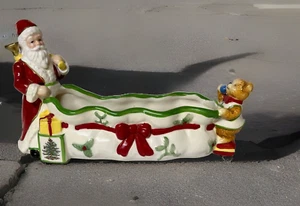 Spode Santa And Bear Christmas Cracker Holder Ceramic Dish Hand Painted - Picture 1 of 17