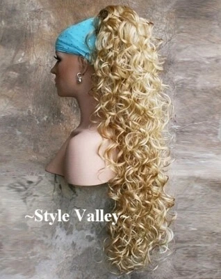 Blonde Mix Ponytail Hairpiece LONG Claw Clip Curly Layered Extension Hair Piece - Image 1 of 2