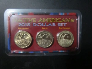 2015 NATIVE AMERICAN DOLLAR SET SACAGAWEA 3 COIN P D S LITTLETON COIN CO SEALED - Picture 1 of 7