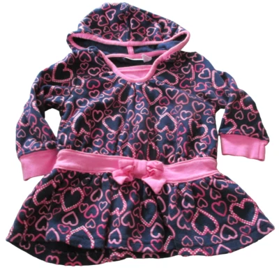 Savannah Hooded Shirt Girls Size 12M Navy Blue Pink Long Sleeve Hearts Pullover - Image 1 of 4