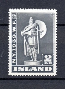 Islandia 1939 Antiguo 2 Coronas Exposición Mundial Sello Nueva York (Michel 207) MLH - Imagen 1 de 2