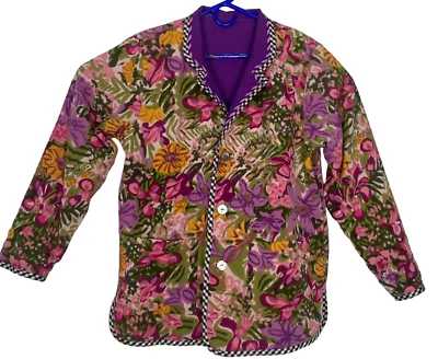 Vtg KOOS Of Course Women Reversible Jacket Sz M Purple Linen Blend Floral Classy - Image 1 of 4