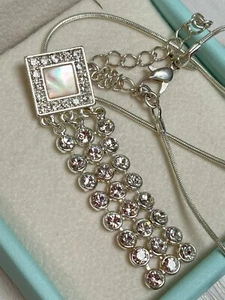 AVON Retro Art Deco Style MOP & Clear Rhinestone Fringe Pendant Necklace 1383 - Picture 1 of 8