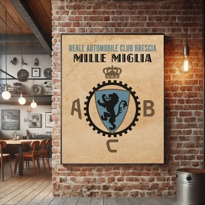Auto Club Brescia Vintage Poster Mille Miglia Classic Race Wall Art Print Gift - Image 1 of 2