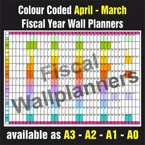FISCAL YEAR WALL PLANNER Organiser Event Planner April - March All Years & Sizes - Picture 1 of 7