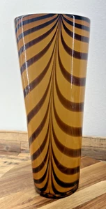 Murano Hand Blown Cased Art Glass Vase Caramel Color Tiger Striped Design - Picture 1 of 12