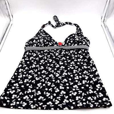 Hobie Tankini Top Women's Large Padded Halter Red Black White Cherries Print New - Image 1 of 4