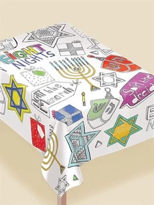 Hanukkah Festival Lights Jewish Holiday Party Decoration Color-In Tablecover - Picture 1 of 1