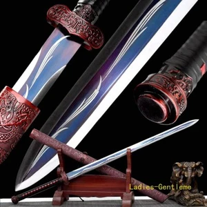 Chinese KUNGFU Sword 1095 Carbon Steel Sharp Colour Blade Han Jian Hunting Knife - Picture 1 of 10