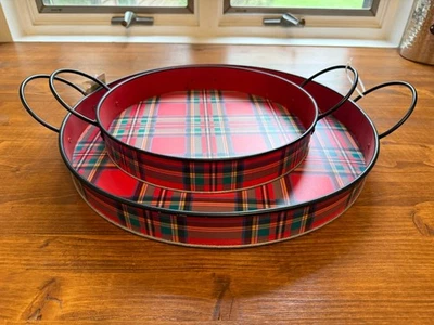 Mackenzie Childs Tartastic Galvanized Serving Trays, Set Of 2 New - Image 1 of 4