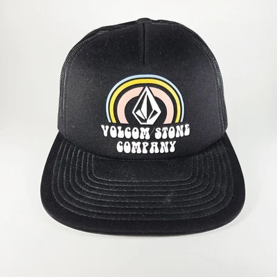 Volcom Stone Company Hat Cap Snap Back Black Mesh Trucker Rainbow Mens - Image 1 of 4