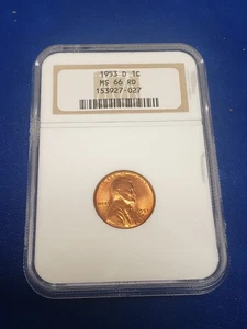 1953 D NGC MS66RD Lincoln Wheat Cent 1c - Picture 1 of 2