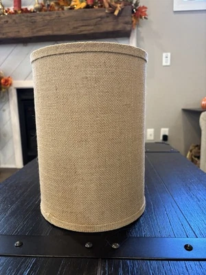 Burlap Drum Lamp Shade 11" tall x 8" wide  round spider - Image 1 of 4