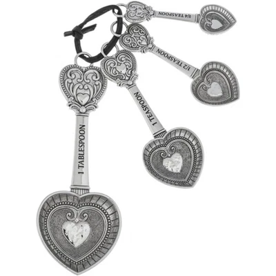 Ganz Vintage Style Silver Tone 4 inch Zinc Metal Kitchen Measuring Spoons Set - Image 1 of 3