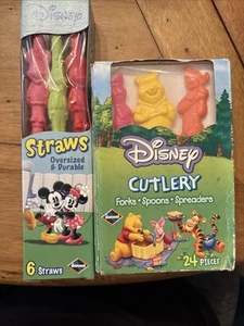 Disney Diamond Winnie the Pooh Plastic Cutlery 24 Pieces Plus Straws NEW - Picture 1 of 1