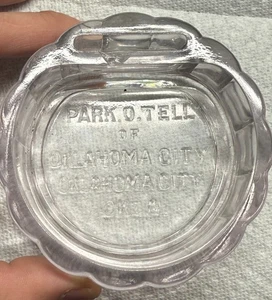 Vtg Glass Ashtray Match Holder Advertising Oklahoma City PARK O TELL Hotel - Picture 1 of 7